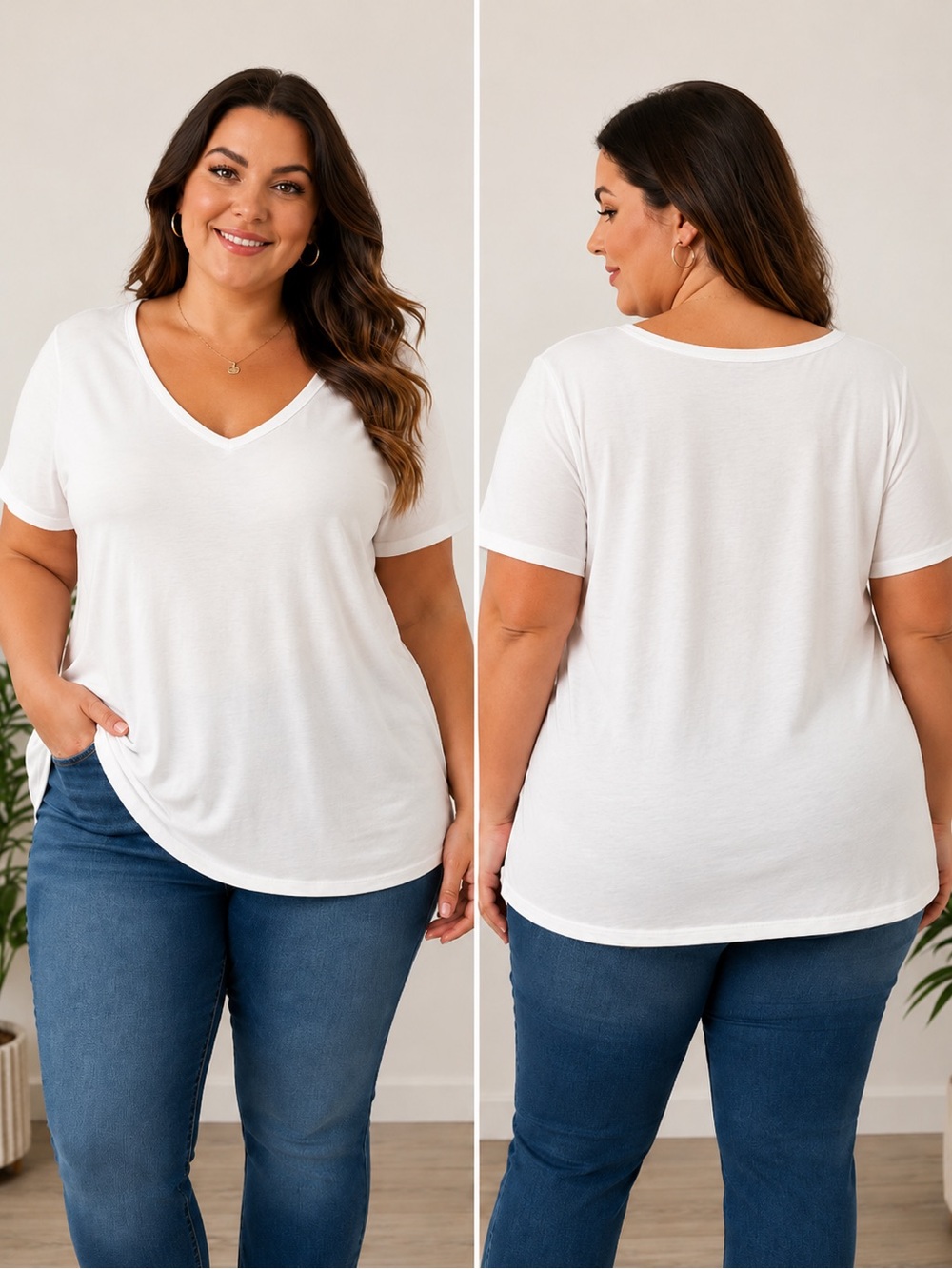 George Plus Women’s 3X White V-Neck T-Shirt NWOT